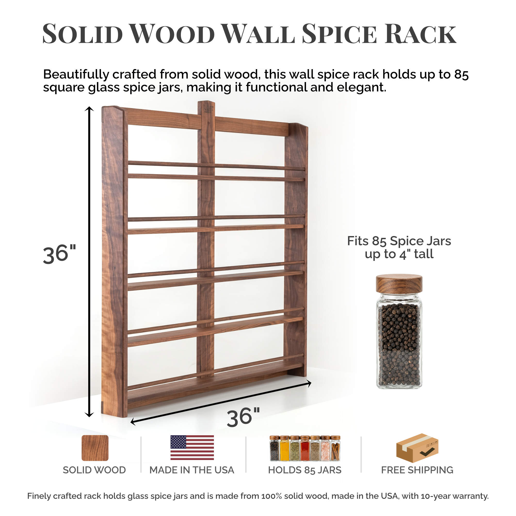 Wood Wall Mount Spice Rack Organizer - Heirloom Products®